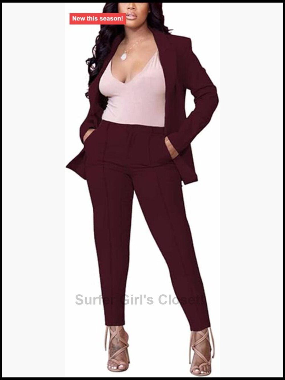 Long Sleeve Blazer with Pants 2 Piece Set Business Suit